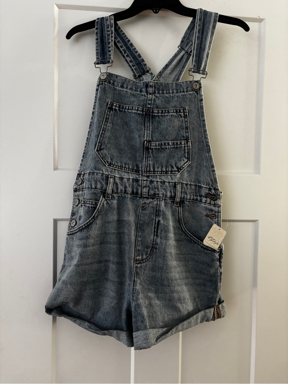 Free People Light Blue Washed Denim Shortalls
